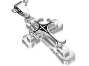 Stainless Steel Black Silver Tone Latin Cross Crucifix Pendant Necklace 24