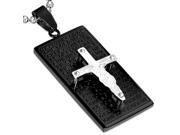 Stainless Steel Black Silver Tone Cross Prayer English Mens Pendant Necklace 24