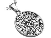 Stainless Steel Silver Tone United States Army Eagle Marine Corps Pendant Necklace 24