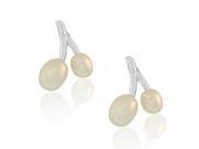 925 Sterling Silver Oval Simulated Pearls Womens Stud Earrings