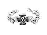 Stainless Steel Silver Tone Cross Skull Link Chain Mens Bracelet