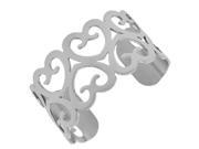 Stainless Steel Silver Tone Love Heart Design Open End Cuff Bangle Bracelet