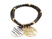 Fashion Alloy Green Gold Tone Multicolor Tree of Life Quotation Stretch Beaded Bracelet