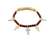 Fashion Alloy Brown Two Tone Latin Cross Religious Stretch Beaded Bracelet