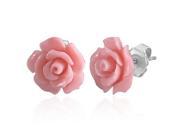 Fashion Alloy Polymer Clay Pink Rose Flower Floral Stud Earrings