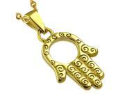 Stainless Steel Yellow Gold Tone Hamsa Hand Protection Pendant Necklace