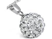 Stainless Steel Silver Tone Bead Ball White CZ Pendant Necklace