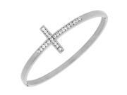 Stainless Steel Silver Tone Classic Religious Cross White CZ Bangle Bracelet