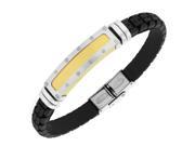 Stainless Steel Black Rubber Silicone Yellow Gold Silver Tone Men s Bracelet