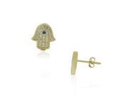 925 Sterling Silver Yellow Gold Tone Clear Blue CZ Hamsa Hand Good Luck Stud Earrings