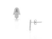 925 Sterling Silver White CZ Evil Eye Hamsa Good Luck Protection Small Stud Earrings