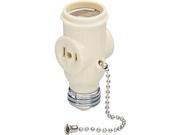 Pass Seymour 1406IBPCC5 15A 125V 250W Ivory Pull Chain Current Tap 2 Pole 2 Wire Medium Base Lamp Holder With 2 Outlets