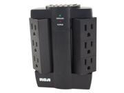 RCA PSWTS6BF Black 6 Outlet Wall Tap Swivel Surge Protector 1200 Joules And 90 Degree Side To Side Swivel