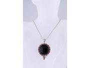 Sterling Silver .925 Round Black Onyx Garnet and Marcasite Pendant
