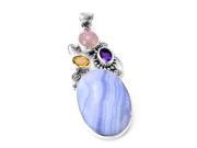 Sterling Silver .925 Pendant with Blue Lace Agate Amethyst Citrine and Rose Quartz