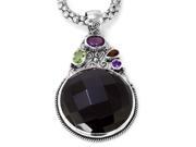 Sterling Silver .925 Pendant with Faceted Black Onyx Peridot Amethyst Garnet
