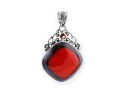 Beautiful Coral and Black resin W 0.5 ctw Garnet Sterling Silver .925 Pendant