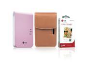 New LG Pocket Photo PD241 PD241T Printer [Pink] Follow up model of PD239 Zink Photo Paper [30 Sheets] Atout Premium Synthetic Leather Cover Case [Brown]