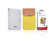 New LG Pocket Photo PD241 PD241T Printer [White] Follow up model of PD239 Zink Photo Paper [30 Sheets] Popo Premium Synthetic Leather Pouch Case [Yellow]