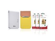 New LG Pocket Photo PD241 PD241T Printer [White] Follow up model of PD239 Zink Photo Paper [90 Sheets] Popo Premium Synthetic Leather Pouch Case [Yellow]
