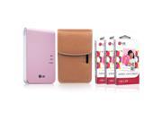 New LG Pocket Photo PD241 PD241T Printer [Pink] Follow up model of PD239 Zink Sticker Photo Paper [90 Sheets] Atout Premium Synthetic Leather Cover Case [