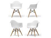 BTEXPERT® Pair of Eiffel Eames Style Armchair Natural Wood Dowell Legs Dining Room Lounge Arm Chair White DAW Set of 2 two