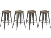 BTEXPERT® 30 inch Industrial Stackable Tabouret Metal Vintage Antique Style Clear Brush Distressed Counter Bar Stool Modern wood top seat Set of 4 barstool