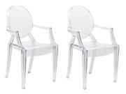 BTExpert Modern Transparent Crystal Accent Dining Arms Ghost Chair Clear Pair Set of 2