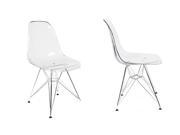 BTEXPERT® Eiffel Eames Style Mid Century Modern Clear Transparent Acrylic Dining Lounge DSR Side Accent Chair Metal Leg Set of 2