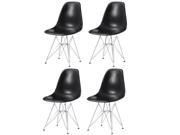 BTEXPERT® Four Eiffel Eames Style Chrome Wire Dowell Legs Dining Room Side Chair Black DSR Set of 4