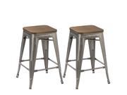 24 inch Industrial Metal Vintage Antique Rustic Clear Brush Distressed Counter Bar Stool Modern Handmade Wood top seat Set of 2 barstool