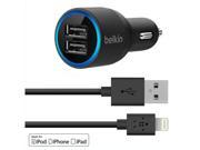 New Belkin Dual 2 Port Car Charger with Lightning to USB Cable 20 Watt 4.2 Amp