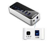 AGPTEK® USB 3.0 7 Port Hub with 1 BC 1.2 Charging Port up to 5V 1.5A 12V 3A NEW