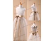 Lace A Line Princess scroop Floor Length tulle Flower Girl Dress sashes