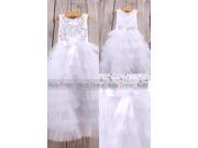 White Scoop Sleevess Wedding Girl Flower Girl Dress Tulle Dress With Sashes