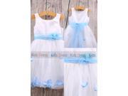 Cute White Scoop Wedding Girl Flower Girl Dress Chiffon Dress With Blue Sashes