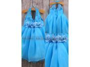 Blue Halter Sleeveless Beaded Cheap Beach Wedding Girl Flower Girl Dress Cute Dress