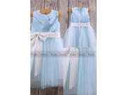 Cute Light Blue A Line Sleeveless Cheap Tulle Wedding Girl Flower Girl Dress Cute Dress Online With Sashes