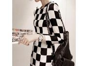 XL Autumn ol elegant slim black and white plaid 9 10 sleeve slim hip fashion dress long sleeve plaid dress