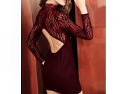 Dark Red New 2014 Sexy Slim halter lace long sleeved Mini Party Night Club dress sexy dress
