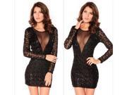 2014 European and American popular sexy deep V long sleeved sequined evening dress Mini skir