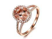 VS 7x9mm Oval Morganite Pave Diamonds 14K Rose Gold Split Shank Engagement Ring