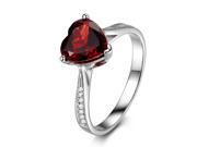 Heart Shaped 8mm Red Garnet H SI Diamonds 14K White Gold Engagement Wedding Ring