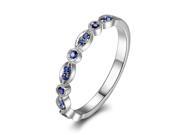 Milgrain Antique Art Deco VS Sapphires 14K White Gold Half Eternity Wedding Ring