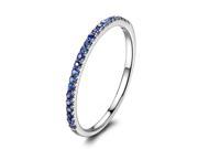 Stackable Pave Brilliant Blue Sapphire 14K White Gold Half Eternity Wedding Ring