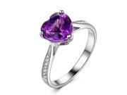 Heart Shaped 8mm Purple Amethyst Diamonds 14K White Gold Engagement Wedding Ring