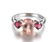 Pink Morganite and Tourmaline 2.15ctw Solid 14K Rose Gold Wedding Promise Ring