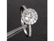 Moissanite Engagement Ring Solitaire with Accents Halo Round Cut 14K White Gold