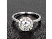 Moissanite Engagement Ring Solitaire with Accents Halo Round Cut 14K White Gold