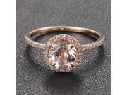 7mm Morganite Engagement Ring .27ct Pave Diamond Claw Prongs HALO 14K Rose Gold